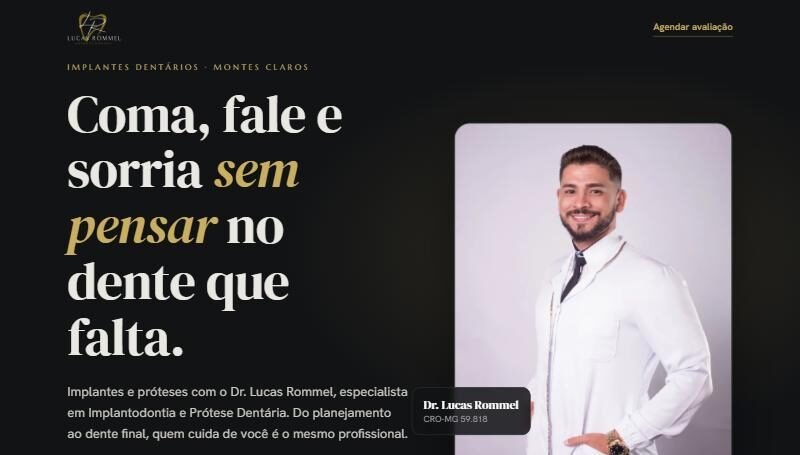 Site do Dr. Lucas Rommel — página de Implantes, feito pela Creative